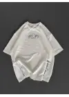 Baskılı Unisex Oversize Tişört - Beyaz