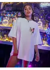 Unisex Baskılı Oversize T-Shirt - Beyaz