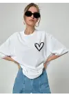 Omarı Baskılı Oversize T-Shirt - Beyaz