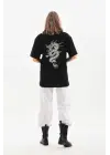 Oversize Baskılı Unisex Tişört - Siyah