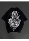 Unisex Baskılı Oversize T-Shirt - Siyah
