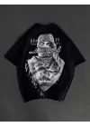 Unisex Baskılı Oversize T-Shirt - Siyah