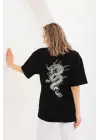 Unisex Baskılı Oversize T-Shirt - Siyah