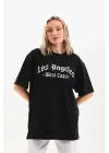 Unisex Siyah Baskılı Oversize Tişört