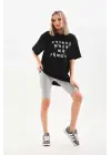 Unisex Baskılı Oversize T-Shirt - Siyah