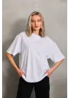 Unisex Bisiklet Yaka 20/1 Düz Oversize T-Shirt - Beyaz