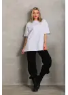 Unisex Bisiklet Yaka 20/1 Düz Oversize T-Shirt - Beyaz
