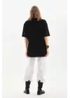 Unisex Bisiklet Yaka 20/1 Düz Oversize T-Shirt - Siyah