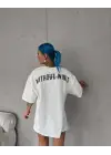 Unisex Bisiklet Yaka Baskılı Oversize T-Shirt - Beyaz
