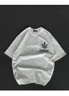 Unisex Bisiklet Yaka Baskılı Oversize T-Shirt - Beyaz