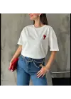 Unisex Bisiklet Yaka Baskılı Oversize T-Shirt - Beyaz