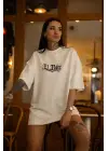 Omarı Bisiklet Desenli Oversize Beyaz T-Shirt