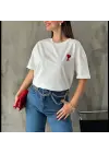Omarı Beyaz Bisiklet Desenli Oversize T-Shirt