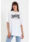 Omarı Bisiklet Temalı Oversize Beyaz T-Shirt