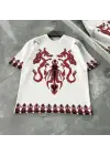 Omarı Beyaz Oversize Bisiklet Yaka Baskılı T-Shirt