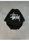 Unisex Bisiklet Yaka Baskılı Oversize T-Shirt - Siyah