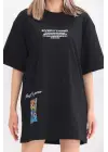 Omarı Siyah Bisiklet Baskılı Oversize T-Shirt
