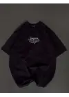 Omarı Baskılı Oversize Unisex Bisiklet Yaka T-Shirt - Siyah
