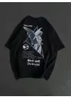 Omarı Bisiklet Desenli Oversize T-Shirt - Siyah