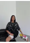 Unisex Bisiklet Yaka Baskılı Oversize T-Shirt - Siyah