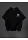 Unisex Bisiklet Yaka Baskılı Oversize T-Shirt - Siyah