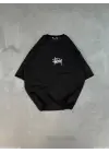 Unisex Bisiklet Yaka Baskılı Oversize T-Shirt - Siyah
