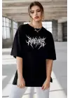 Omarı Bisiklet Yaka Baskılı Oversize T-Shirt - Siyah