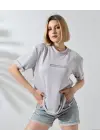 Unisex Bisiklet Yaka Baskılı Slim Fit T-Shirt - Boyalı Gri