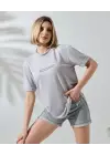 Unisex Bisiklet Yaka Baskılı Slim Fit T-Shirt - Boyalı Gri