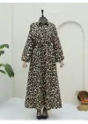 Üstü Gömlek Detaylı Leopar Desenli Elbise -Vizon