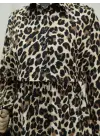 Üstü Gömlek Detaylı Leopar Desenli Elbise -Vizon