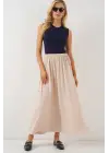Uzun Ayrobin Etek 8050 - Bej