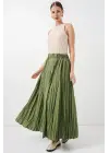 Uzun Kırışık Etek 8042 - A.Haki