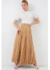 Uzun Kırışık Etek 8042 - Bisküvi