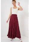 Uzun Kırışık Etek 8042 - Bordo