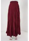 Uzun Kırışık Etek 8042 - Bordo