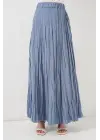 Uzun Kırışık Etek 8042 - İndigo