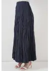 Uzun Kırışık Etek 8042 - Lacivert