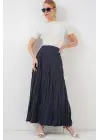 Uzun Kırışık Etek 8042 - Lacivert