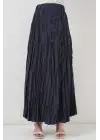 Uzun Kırışık Etek 8042 - Lacivert