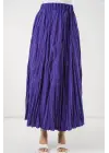 Uzun Kırışık Etek 8042 - Mor