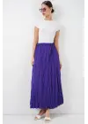 Uzun Kırışık Etek 8042 - Mor