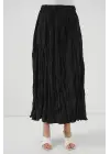 Uzun Kırışık Etek 8042 - Siyah