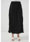 Uzun Kırışık Etek 8042 - Siyah
