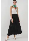 Uzun Kırışık Etek 8042 - Siyah