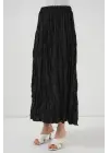 Uzun Kırışık Etek 8042 - Siyah