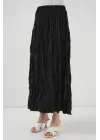 Uzun Kırışık Etek 8042 - Siyah