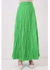 Uzun Kırışık Etek 8042 - Yeşil