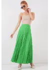 Uzun Kırışık Etek 8042 - Yeşil
