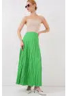 Uzun Kırışık Etek 8042 - Yeşil